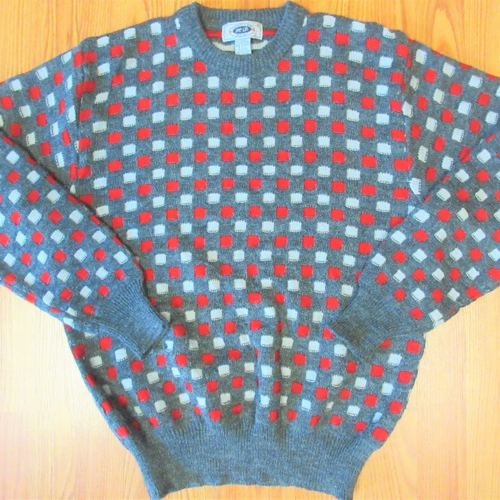 VTG CHECKERED SWEATER Mens ACRYLIC/POLY BLEND CREW